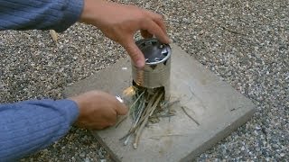 DIY Hobostove  The Homemade quotChunky Soup Canquot Cookstove stove 6  Simple Instructions [upl. by Ecahc]