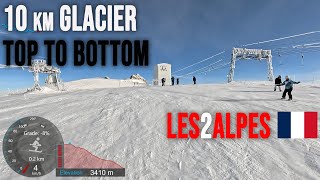 4K Skiing Les2Alpes 10 km Glacier Blue Top to Bottom at 3400 Metres France GoPro HERO11 [upl. by Fredela]