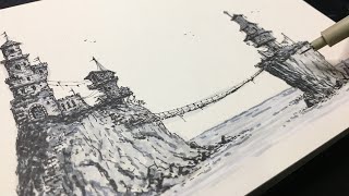 Pirate Cove  Sketchbook Ink Pen Drawing [upl. by Standish257]