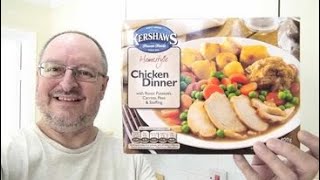 Kershaws Chicken Dinner With Roast Potatoes Carrots Peas amp Stuffing  Food Review [upl. by Arihay]