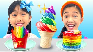 RAINBOW FOOD SWITCH UP CHALLENGE with KAYCEE amp RACHEL  KAYCEE WONDERLAND [upl. by Reinke254]