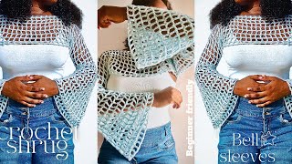 How to Crochet Easy Crochet Mesh Shrug with Bell Sleeves for All Sizes Perfect Beginner Tutorial [upl. by Amalita202]