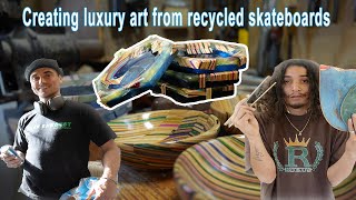 130 Shop Vlog Behind the scenes of turning recycled skateboards into luxury art [upl. by Angelika]