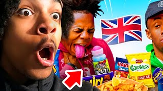 ISHOWSPEED Tries BRITISH SNACKS 🇬🇧  REACTION [upl. by Ilrebmyk]