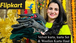 Flipkart Winter Wear Haul Velvet Kurta Set Woolen Kurti Embroidered Kurta Pant amp Dupatta Set [upl. by Nosilla]