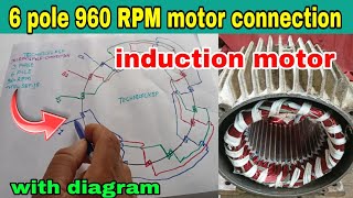 6 pole 960 RPM motor connection । 960 RPM induction motor connection । induction motor connection [upl. by Nomelif]