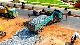 Fantastic Building Standard Foundation Road Construction By Long Dump Trailer And Shantui Bulldozer [upl. by Waldo]