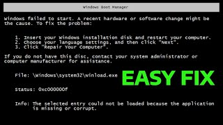 How To Fix Windows Boot Manager Failed to Start [upl. by Allissa690]