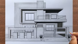 How to Draw a House in 1 Point Perspective [upl. by Martine]