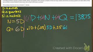 linear word problem quarter nickel dime [upl. by Lunetta592]