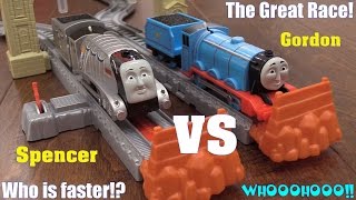 Thomas amp Friends The Great Race Railway Race Set Playtime Gordon VS Spencer [upl. by Ilujna]