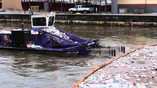 Baltimore City Trash Skimmer Boat in the Inner Harbor [upl. by Kenweigh876]