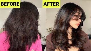 How To Style Curtain Bangs and Tame Frizzy Hair Like HAIR STYLISTS [upl. by Ahseer]