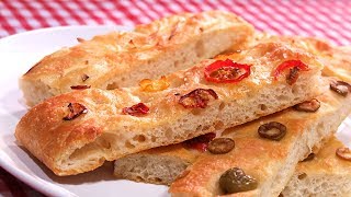 Focaccia  Pan de Pizza Italiano muy Fácil y sin Amasar [upl. by Odareg]