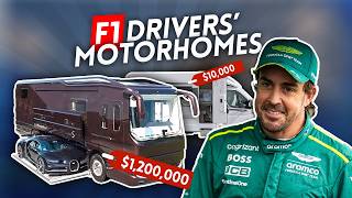 F1 drivers LUXURY MOTORHOME tour [upl. by Htebesile]