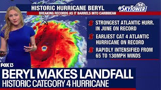 Hurricane Beryl makes landfall as Category 4 storm on Carriacou Island [upl. by Mail]