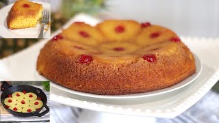 Simple Pineapple Upside Down Cake Hack using Box Cake Mix and a Cast Iron Skillet [upl. by Gerge707]