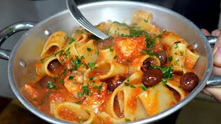 Pasta Calamarata con Baccalà e Olive nere semplicissima e squisita [upl. by Yurik952]