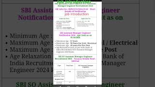 SBI SCO Assistant manager engineer recruitment 2024jobintroduction govermentjobsupdate updates [upl. by Akinorev449]