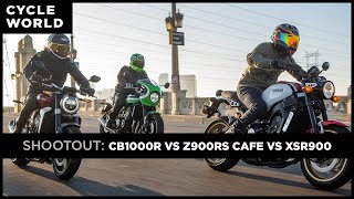 Honda CB1000R vs Kawasaki Z900RS Cafe vs Yamaha XSR900 [upl. by Skolnik]