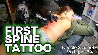 BEGINNER Tattoo Artist tattoo FIRST SPINE TATTOO BEAUTIFUL DISASTER [upl. by Hogarth]