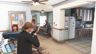 GTA 5  Lazlow Trevor Michael and Franklins Ten Star Cop Battle at Debras Apartment  Escape [upl. by Anazus]