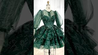 Custom orders—— corset long sleeves dark green print mini dress dress fashion sewing corset [upl. by Ranger]