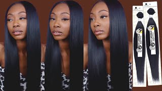 MIDDLE PART QUICK WEAVE WITH LEAVE OUT FT Shake N Go Organique STRAIGHT SYNTHETIC HAIR  REVIEW [upl. by Arimay402]