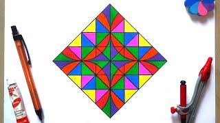 Geometric Square Design for Beginners  Super Easy Geometric Design Drawing  Geometric Design Art [upl. by Holtz638]