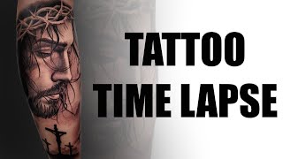 TATTOO TIME LAPSE  Jesus Realism Tattoo [upl. by Allets]