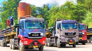 Supertruckers AFT Trans MAN TGS UD Trucks Transporting Steel Pipe Geo Dipa Dieng [upl. by Derward]