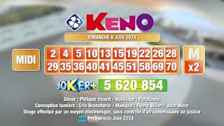 Tirage du midi Keno® du 09 juin 2024  Résultat officiel  FDJ [upl. by Waldron]