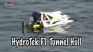 RC F1 Boat Hydrotek tunnel hull racing boat at the reservoir [upl. by Morry]