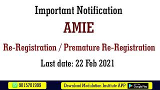 AMIE ReRegistration Notice  Last Date  Modulation Institute  9015791999 [upl. by Aiden620]