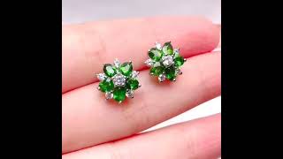 Floral Earrings Diopside Gemstone jewelry jewelleryshop jewellery earrings gemstonejewelry [upl. by Cacie]