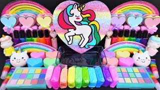 Unicorn Rainbow Slime Mixing Random Cuteshiny things into slime ASMR Satisfying slimevideos 슬라임 [upl. by Oisorbma]