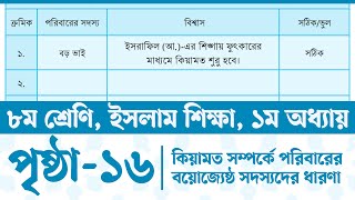 Class 8 Islam Shikkha Chapter 1 Page 16  ৮ম শ্রেণির ইসলাম শিক্ষা ১ম অধ্যায় পৃষ্ঠা ১৬ সমাধান [upl. by Aehtorod]