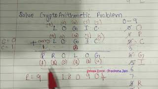 Cryptarithmetic problem in Artificial Intelligence LOGIC  LOGIC  PROLOG solution  Pratiksha Jain [upl. by Querida]