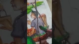 How to draw a village market drawing in watercolor part 2drawing [upl. by Ahsiret]