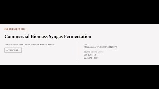 Commercial Biomass Syngas Fermentation  RTCLTV [upl. by Robet]