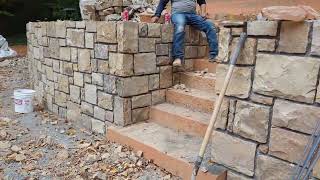 Tennessee Ashlar Stone Walls Project 6040 mix of brown and grey pallets DIY [upl. by Radbun]