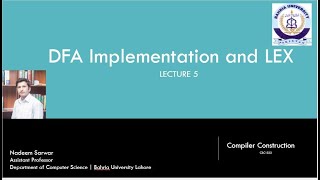 Lecture 5  DFA Implementation and Intro to LEX  Compiler [upl. by Alethia205]