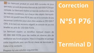 Excellente Correction  Probabilité  N°51 P 76 [upl. by Eetnwahs912]