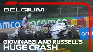 Giovinazzi amp Russell RaceEnding Crash at Spa  2020 Belgian Grand Prix [upl. by Ailelc]