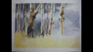 Watercolor Paint Forest Trees By Steps [upl. by Yalhsa]