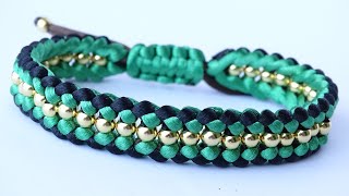 DIY Macrame Style Bracelet  Beaded Sanctified Knot Bracelet  Square Cobra Sliding Knot – CBYS [upl. by Aracal]