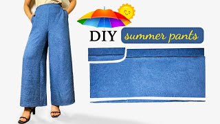 Very Easy Summer Culottes Pants Cutting and Stitching with Pockets  Loyce DIY Sewing [upl. by Areyk]