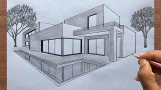 How to Draw a House in 2Point Perspective Step by Step [upl. by Enida]