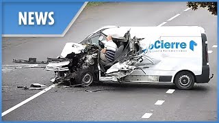 Van ripped open in horror crash driver walks away [upl. by Peursem]