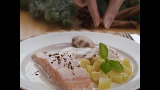 Salmone in crema di funghi con patate  Ricette per Bimby ® TM5 [upl. by Vastah]